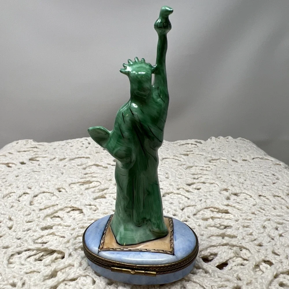 Limoges Trinket Box Statue Of Liberty New York‎ US Flag & White House Peint Main